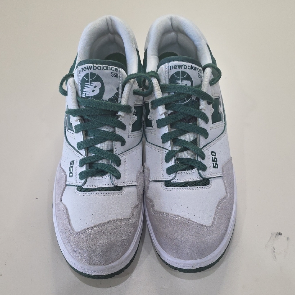 New Balance 550 White and Dark Green Sneakers